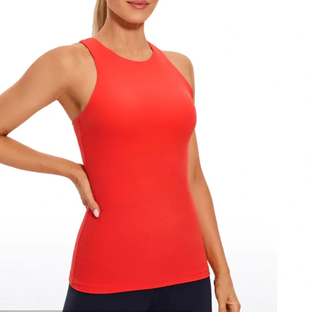CRZ High Neck Built-in Bra Tanks Racerback, Red, Size Large, NWT